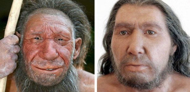 Reconstruções de dois homens de Neandertal, espécie-irmã da humana que habitou a Europa até 28 mil anos atrás